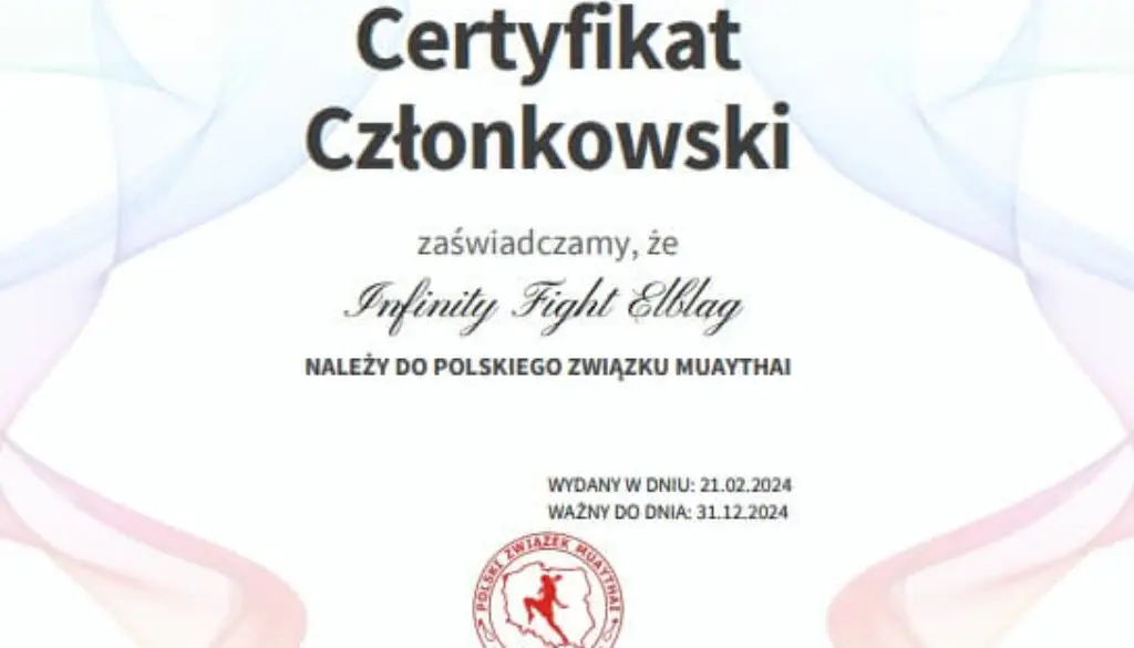 INFINITY FIGHT Elbląg w Polskim Związku Muay Thai